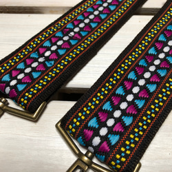 50mm太幅・斜め掛けショルダーストラップ★エスニック風柄・織り刺繍リボン極太ショルダーベルト50ｍｍこげ茶色 2枚目の画像