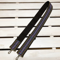 50mm太幅・斜め掛けショルダーストラップ★エスニック風柄・織り刺繍リボン極太ショルダーベルト50ｍｍこげ茶色 5枚目の画像