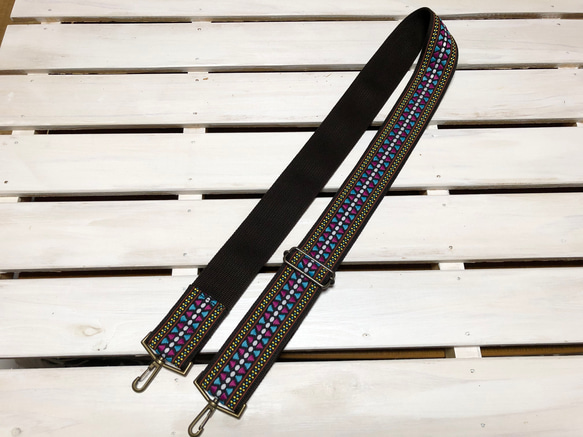 50mm太幅・斜め掛けショルダーストラップ★エスニック風柄・織り刺繍リボン極太ショルダーベルト50ｍｍこげ茶色 5枚目の画像