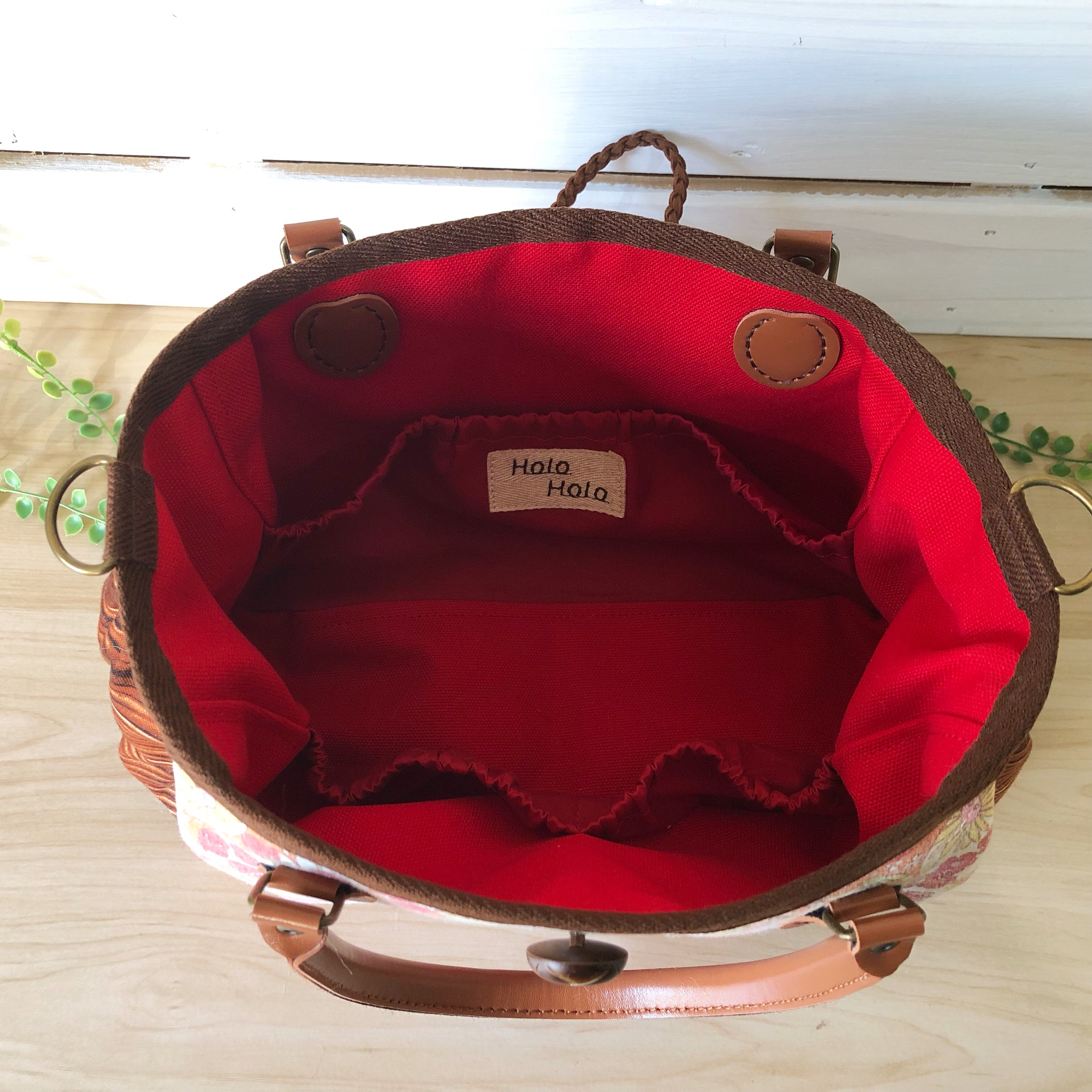 YUWAイチゴ・フラワーシャボン★ファーカバー付きかごバッグ風カーペンター小・2wayオレンジ