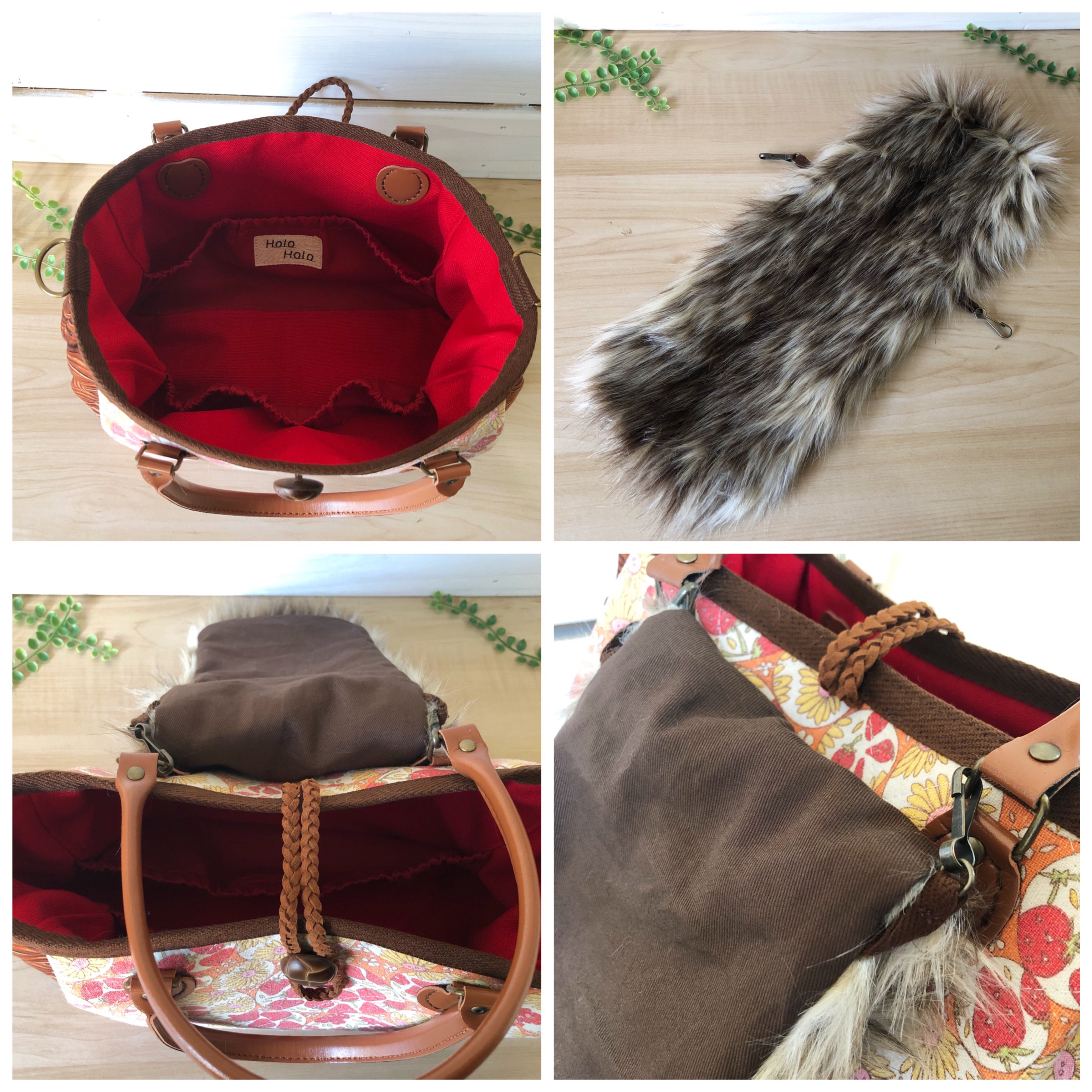 YUWAイチゴ・フラワーシャボン★ファーカバー付きかごバッグ風カーペンター小・2wayオレンジ