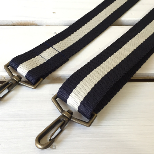 HERMES ストライプストラップ ブラック/ホワイト　ショルダーストラップ 斜め掛けストラップ38mm☆太ショルダーベルト☆紺×白ストライプ その他