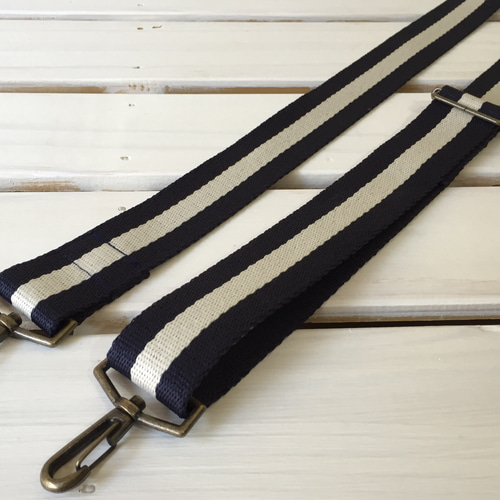 斜め掛けストラップ38mm☆太ショルダーベルト☆紺×白ストライプ その他