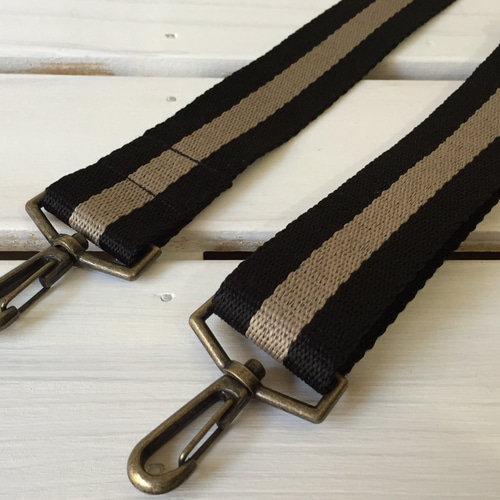 斜め掛けストラップ38mm☆太ショルダーベルト☆黒×ベージュストライプ