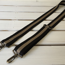 斜め掛けストラップ38mm★太ショルダーベルト★黒×ベージュストライプ 3枚目の画像