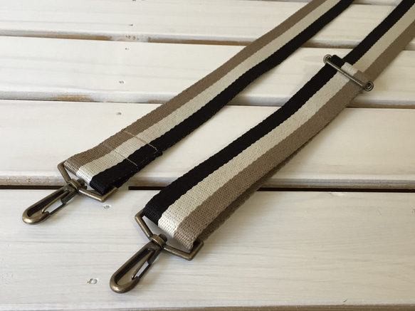 斜め掛けストラップ38mm★太ショルダーベルト★トリコロール黒白ベージュ 2枚目の画像