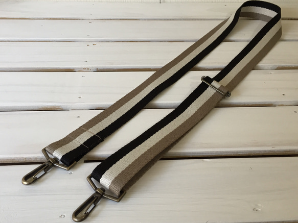 斜め掛けストラップ38mm★太ショルダーベルト★トリコロール黒白ベージュ 3枚目の画像