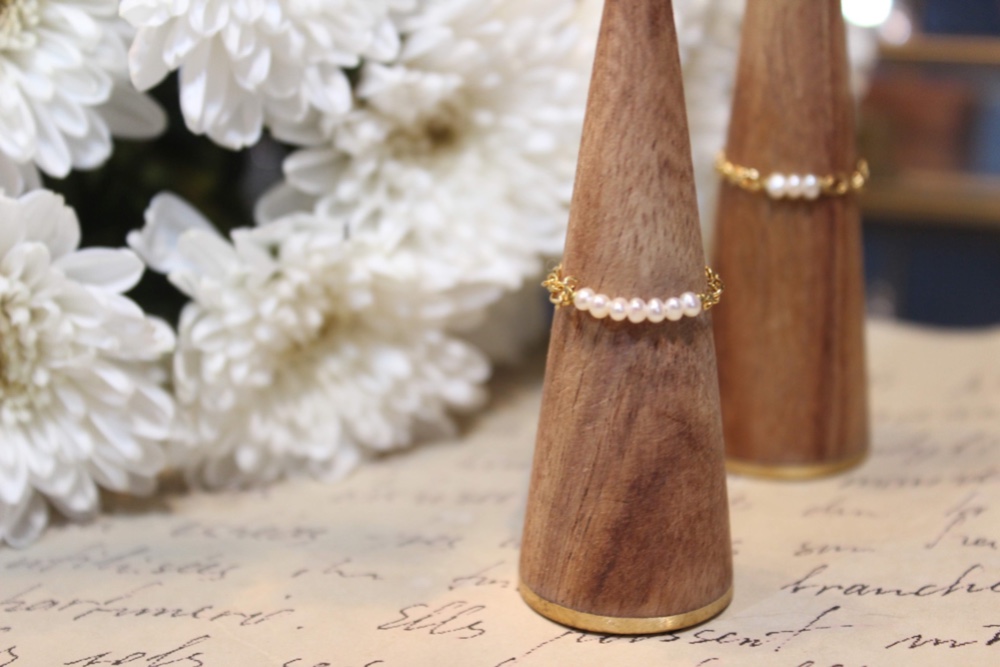 Creema限定　高品質 淡水 ベビーパール フィガロチェーンリング