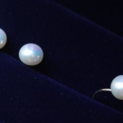 【包郵】碎花白淡水鈕扣珍珠戒指耳環可選銀925◦14kgf 第6張的照片
