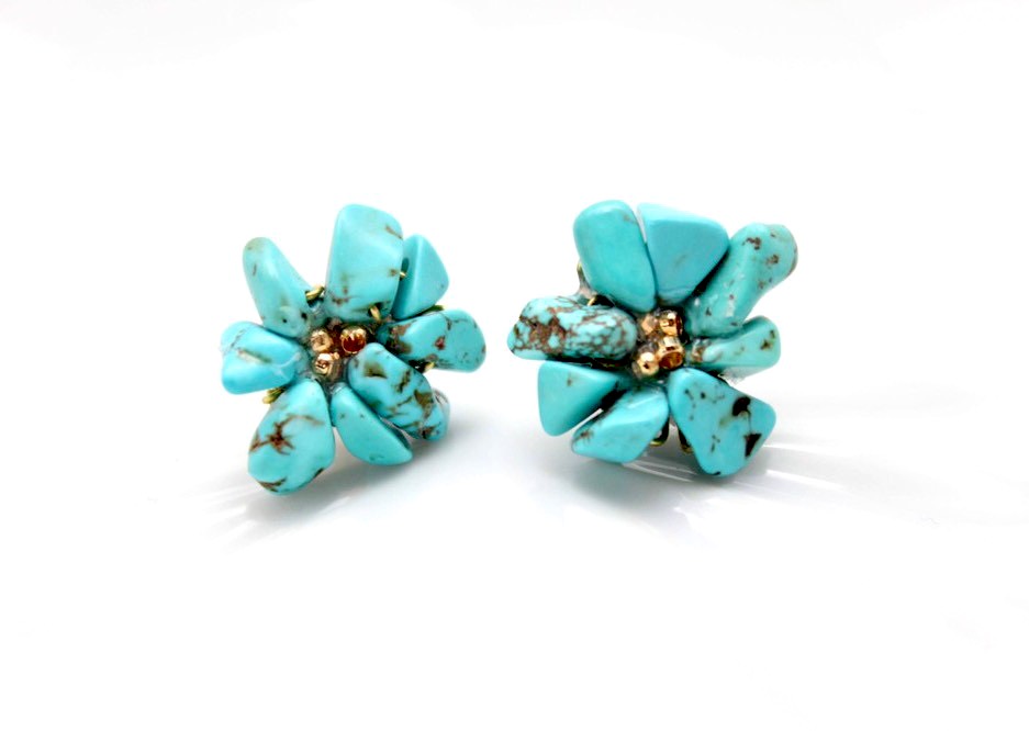 【Creema限定】ターコイズのお花ピアス／イヤリング/14kgf対応/アレルギー対応『晴れやかブルー2021』