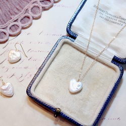 包郵 2024年春季福袋 14公斤心型天然淡水花白珍珠項鍊與耳環 第1張的照片