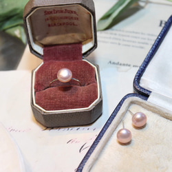 乳紫粉色淡水鈕扣珍珠戒指耳環銀92514kgf 第6張的照片