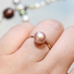 乳紫粉色淡水鈕扣珍珠戒指耳環銀92514kgf 第7張的照片
