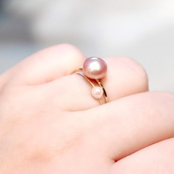 乳紫粉色淡水鈕扣珍珠戒指耳環銀92514kgf 第4張的照片