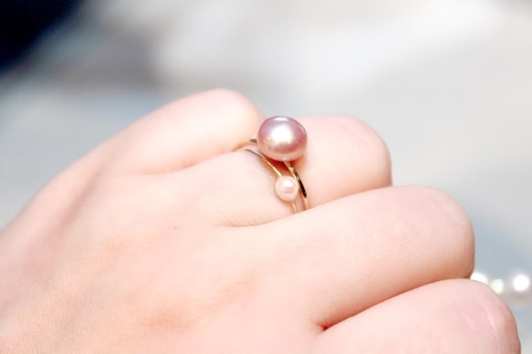 乳紫粉色淡水鈕扣珍珠戒指耳環銀92514kgf 第4張的照片