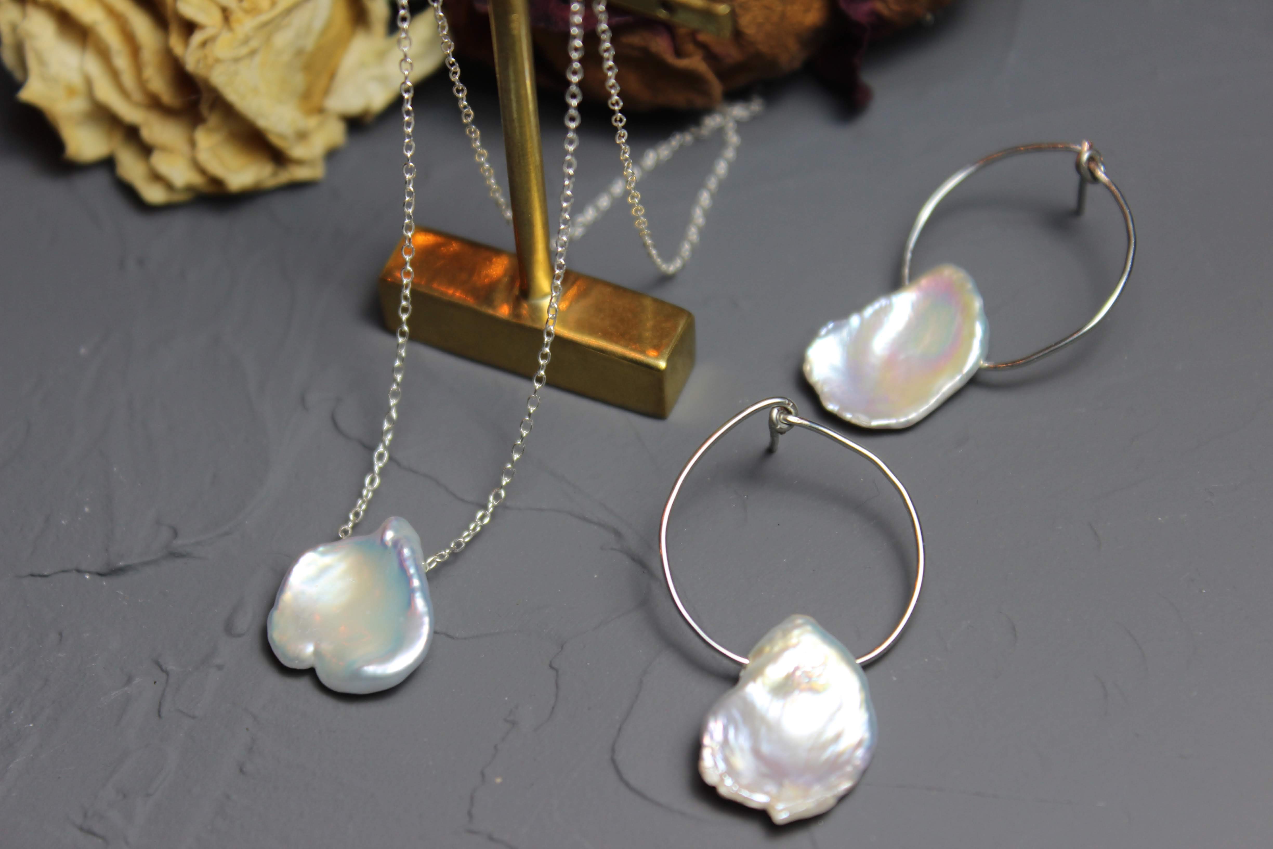 夏の福袋2022 花びら天然ケシパール「ひとひら」ネックレスとピアス選べるsilver925 14kgf 保証書付