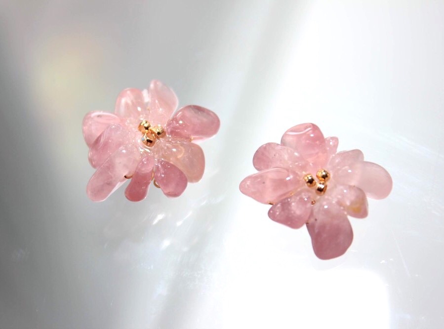 ディープローズクォーツ 桜earring 送料無料　creema限定