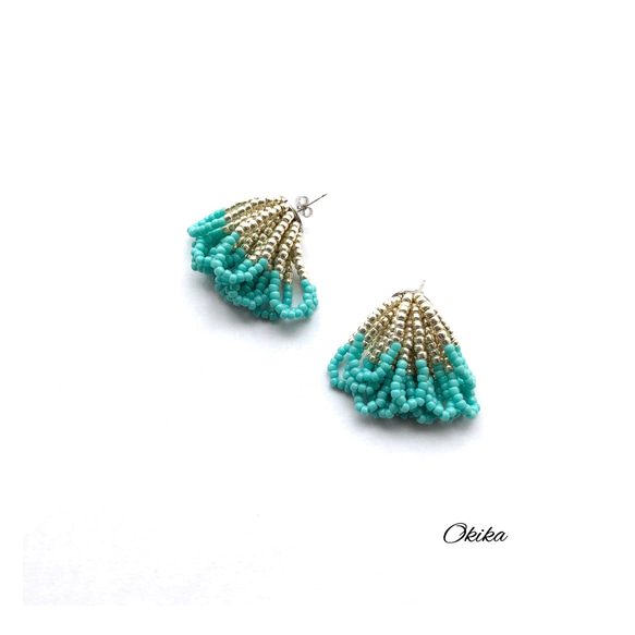 N 専用♦︎14kgfオーシャンジャスパー・サファイアピアス/イヤリング Mサイズ】シャワー ビーズピアス/イヤリング【silver× Turquoise