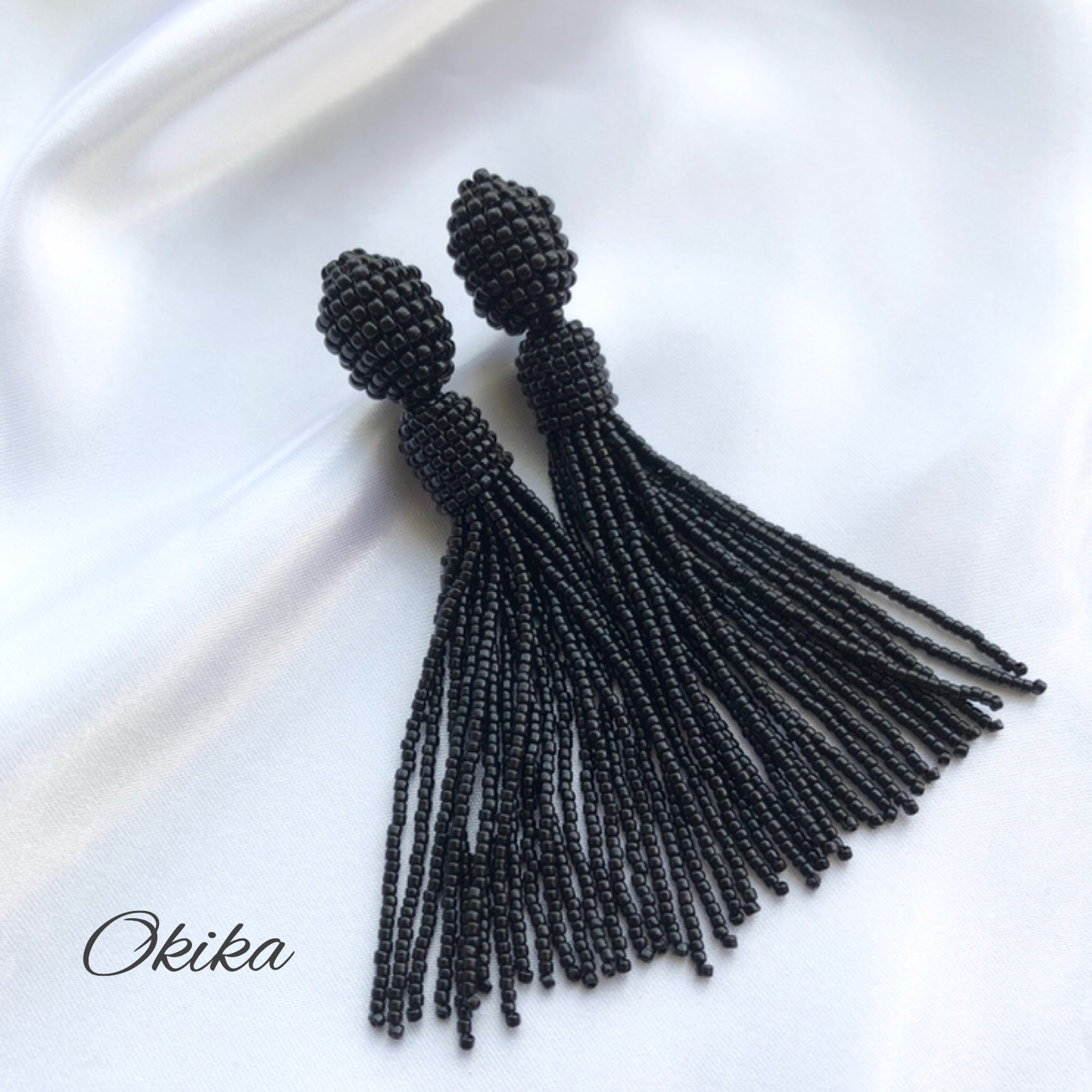 ビーズタッセル ピアス/イヤリング【Black】【STELLA】