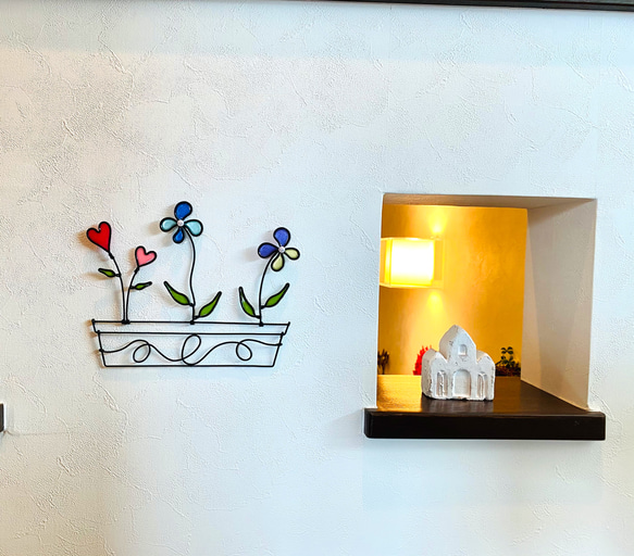 鉢植え　〜お花とハート〜　ワイヤークラフト　アート　花　壁　飾り　スワッグ　可愛い　おしゃれ　インテリア　雑貨 3枚目の画像