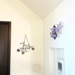 ハンキングバスケット　〜flower〜　ワイヤークラフト　アート　壁飾り　花　可愛い　おしゃれ　インテリア　スワッグ 3枚目の画像