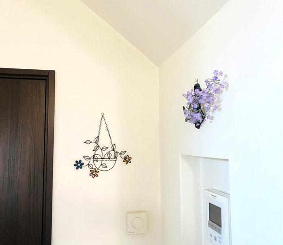 ハンキングバスケット　〜flower〜　ワイヤークラフト　アート　壁飾り　花　可愛い　おしゃれ　インテリア　スワッグ 3枚目の画像