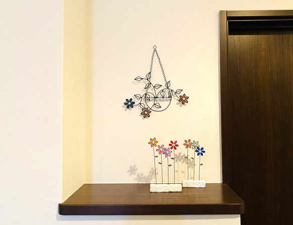 ハンキングバスケット　〜flower〜　ワイヤークラフト　アート　壁飾り　花　可愛い　おしゃれ　インテリア　スワッグ 6枚目の画像