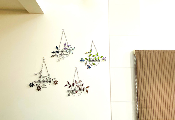 ハンキングバスケット  〜ツートンflower〜　ワイヤークラフト　アート　花　壁飾り　インテリア　可愛い　おしゃれ　 4枚目の画像