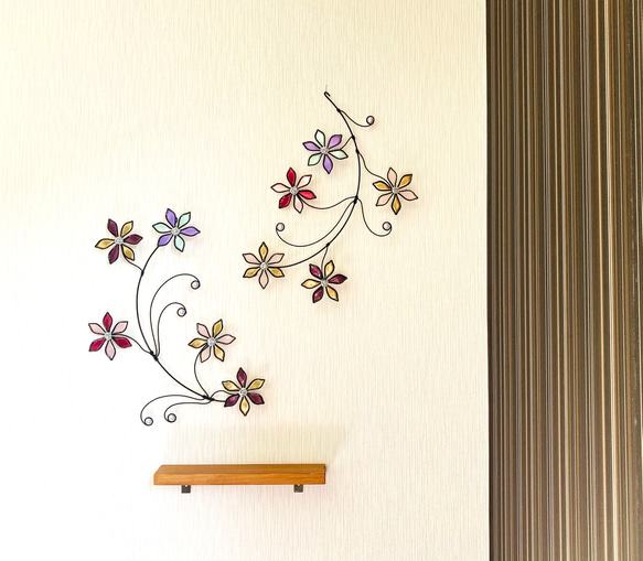 long flower  〜color〜　ワイヤークラフト　アート　花　壁飾り　スワッグ　可愛い　おしゃれ　インテリア　 4枚目の画像