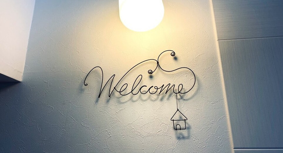 welcome　〜ビーズ〜　ワイヤークラフト　アート　壁掛け　壁飾り　シンプル　おしゃれ　可愛い　インテリア　雑貨 1枚目の画像