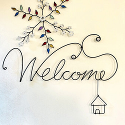 welcome　〜ビーズ〜　ワイヤークラフト　アート　壁掛け　壁飾り　シンプル　おしゃれ　可愛い　インテリア　雑貨 2枚目の画像