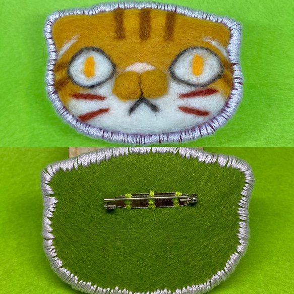 羊毛フェルト 猫のお顔 ブローチ 6枚目の画像