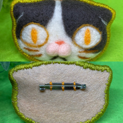 羊毛フェルト 猫のお顔 ブローチ 8枚目の画像