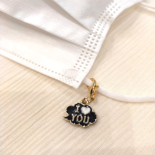 ワンポイントチャーム【I♥YOU】マスクチャーム☆ワイヤーリング付き 