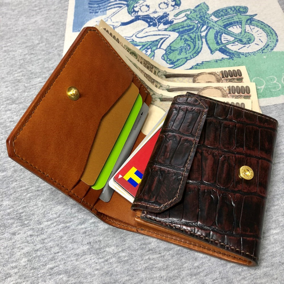 革財布・お洒落でコンパクト・使いやすい収納・総手縫い（W01CR-2) 4枚目の画像