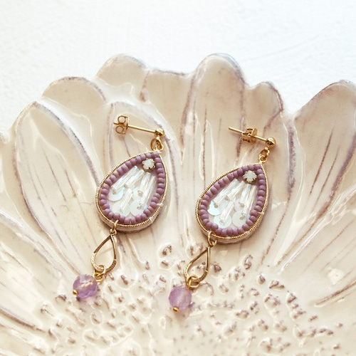 ラベンダーアメジスト ブレットカットピアス ラベンダーアメジスト ブレットカットピアス 高品質++]