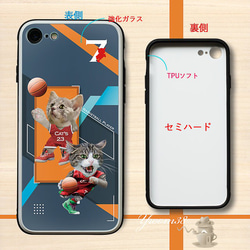 バスケが好きな猫たち　強化ガラス製スマホケース（受注生産） 1枚目の画像