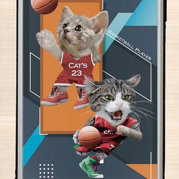 バスケが好きな猫たち　強化ガラス製スマホケース（受注生産） 2枚目の画像