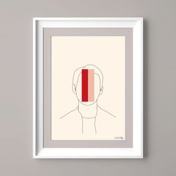シンプル線画ポスター "正面を見る男性" A4サイズ 1枚目の画像