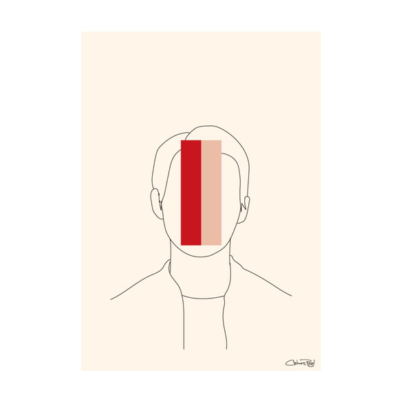 シンプル線画ポスター "正面を見る男性" A4サイズ 2枚目の画像