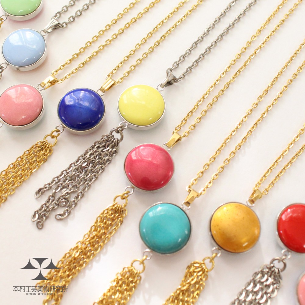 【カラーオーダー可】チェーンタッセル両面七宝ペンダント