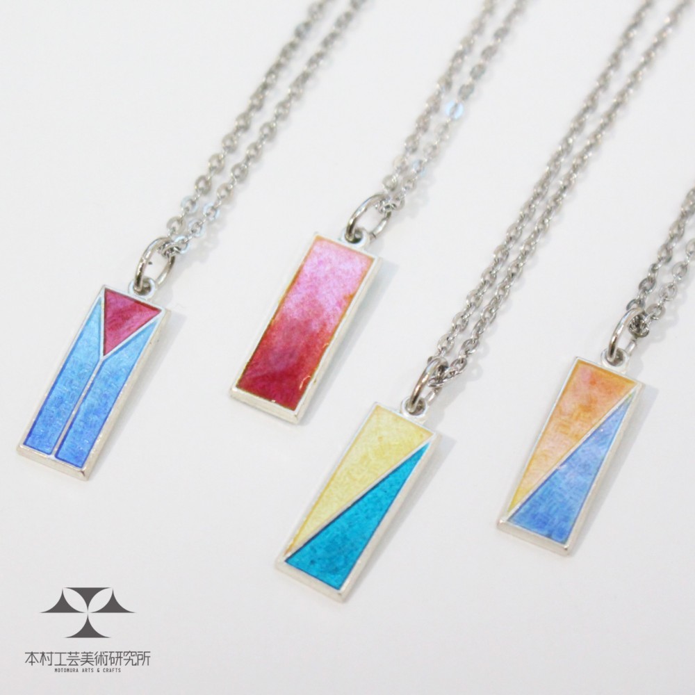 長方形◆純銀七宝のミニカラータイルネックレス