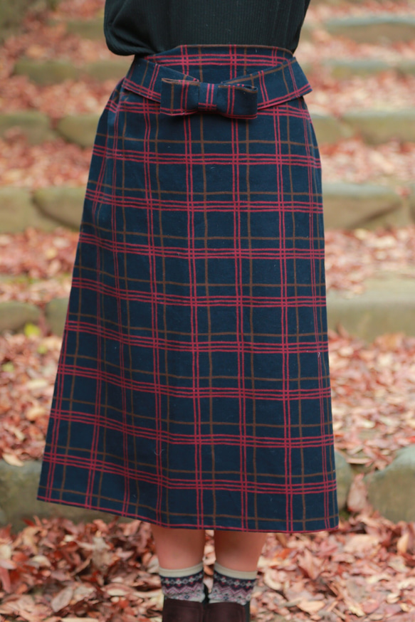 ウール風チェックの暖かスカート 2枚目の画像