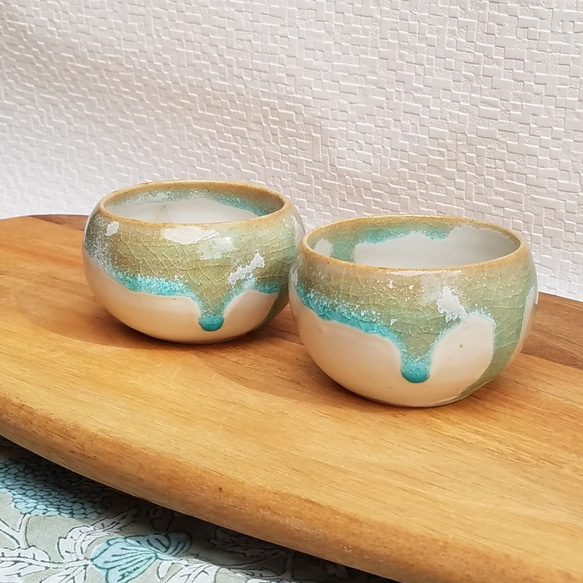 1000円値引済★信楽焼 まぁるい小鉢【白波ペア】お得なセット small bowl ミニボウル 湯呑おばんざい副菜 1枚目の画像