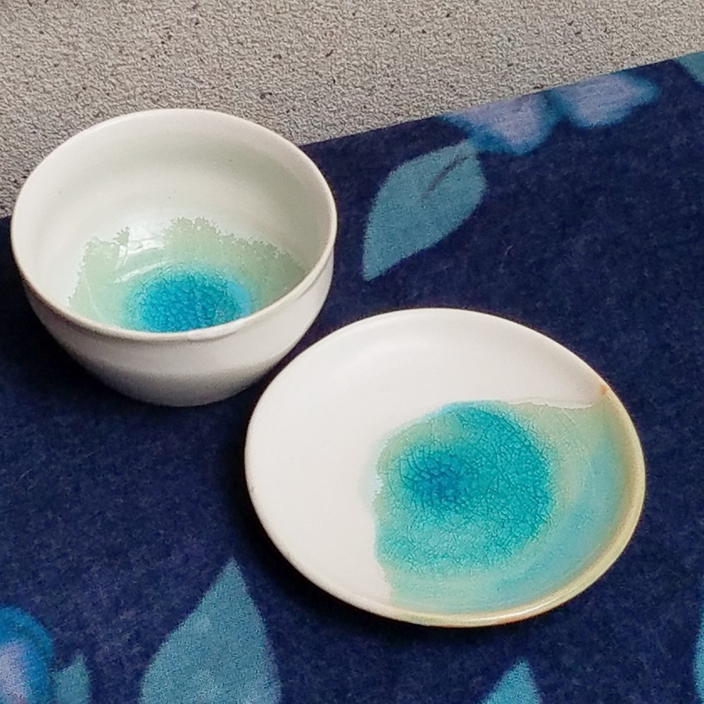 更にお値下げ★2500円お得★ミニどんぶりとサラダプレート[遠浅の海辺]（陶器２個セット）