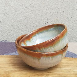 秋の福袋　小鉢2個セット【弁柄（チタン失透）白土】地色：青みがかったライトグレー 2枚目の画像