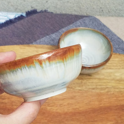 秋の福袋　小鉢2個セット【弁柄（チタン失透）白土】地色：青みがかったライトグレー 1枚目の画像