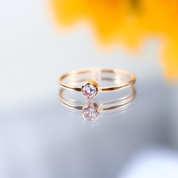 【選擇您的天然寶石】包鑲戒指（3毫米寶石）0.1克拉/14公斤，低過敏性 - 尺寸範圍：-4至27 第4張的照片