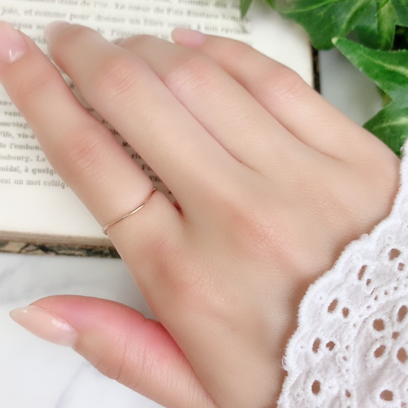 [14kgf] [粉紅金] Wave ring / 1.0mm width / Pinky ring / Leave on OK 第5張的照片