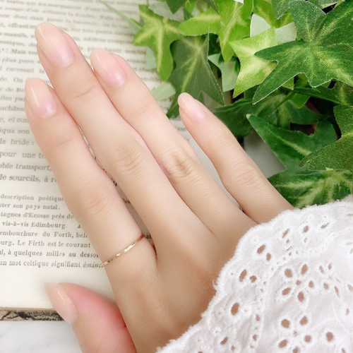 ポメ♡14kgf 14Kgf イエローゴールド】1mm幅 槌目細かめリング／ピンキー